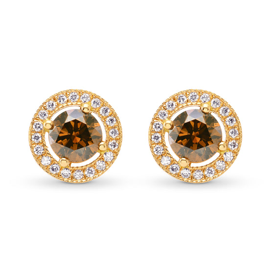 Fancy Brown Diamond Halo Earrings