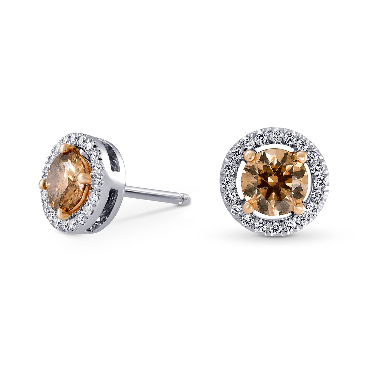 Fancy Brown Halo Stud Diamond Earrings 