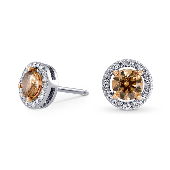 Fancy Brown Halo Stud Diamond Earrings 