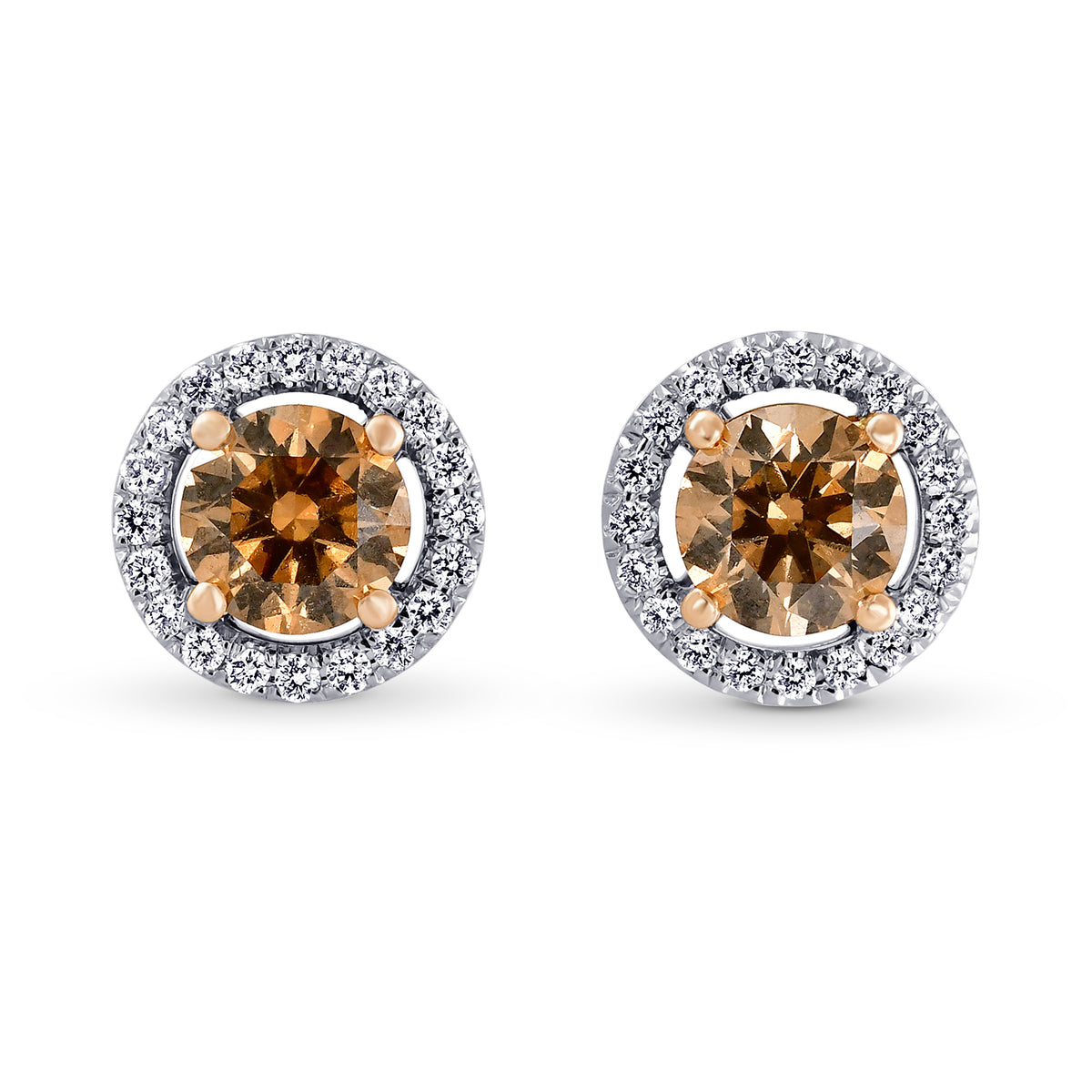 Fancy Brown Halo Stud Diamond Earrings 