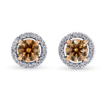 Fancy Brown Halo Stud Diamond Earrings 