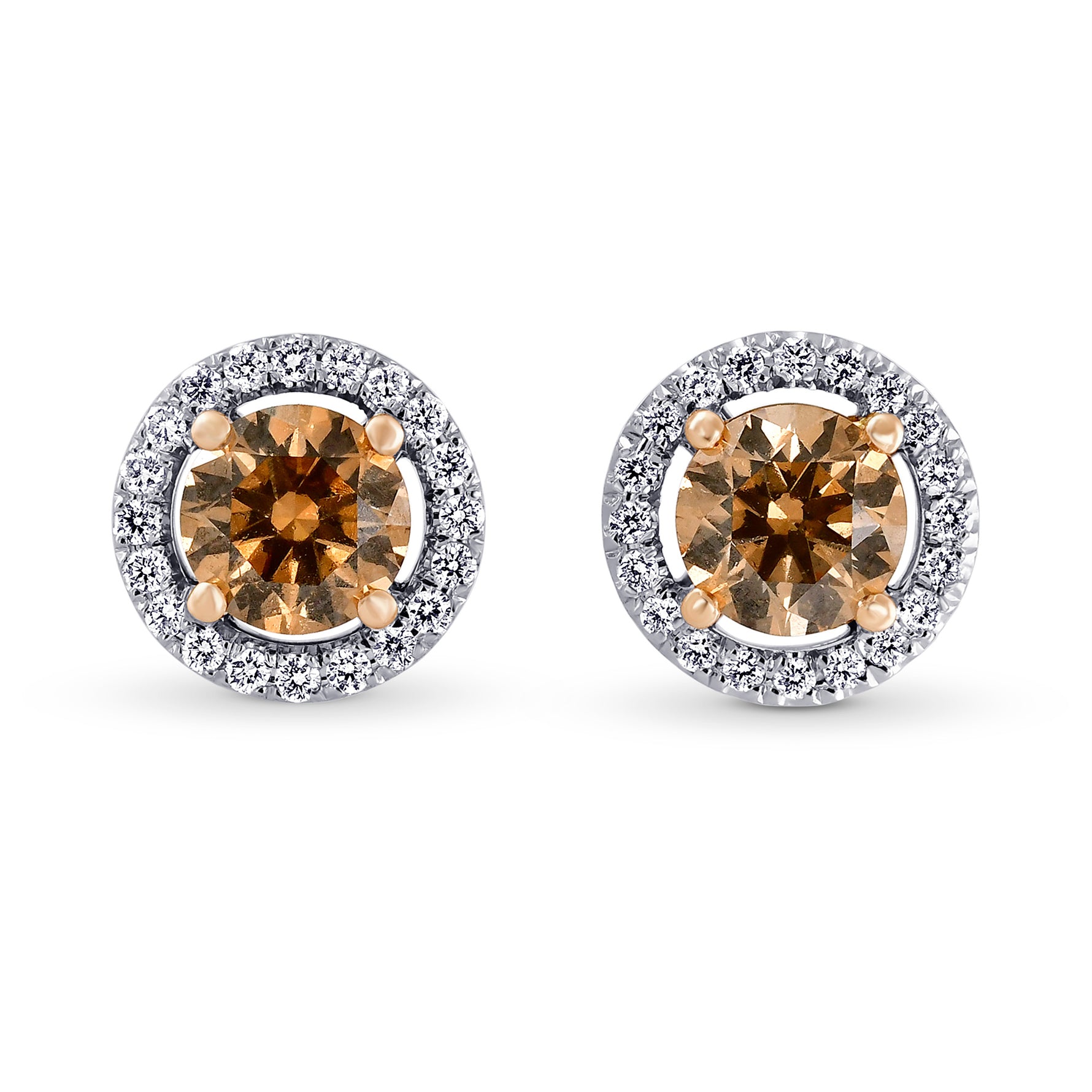 Fancy Brown Halo Stud Diamond Earrings 
