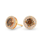 Fancy Brown Round Diamond Halo Earrings