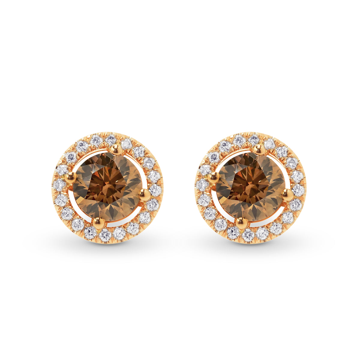 Fancy Brown Round Diamond Halo Earrings