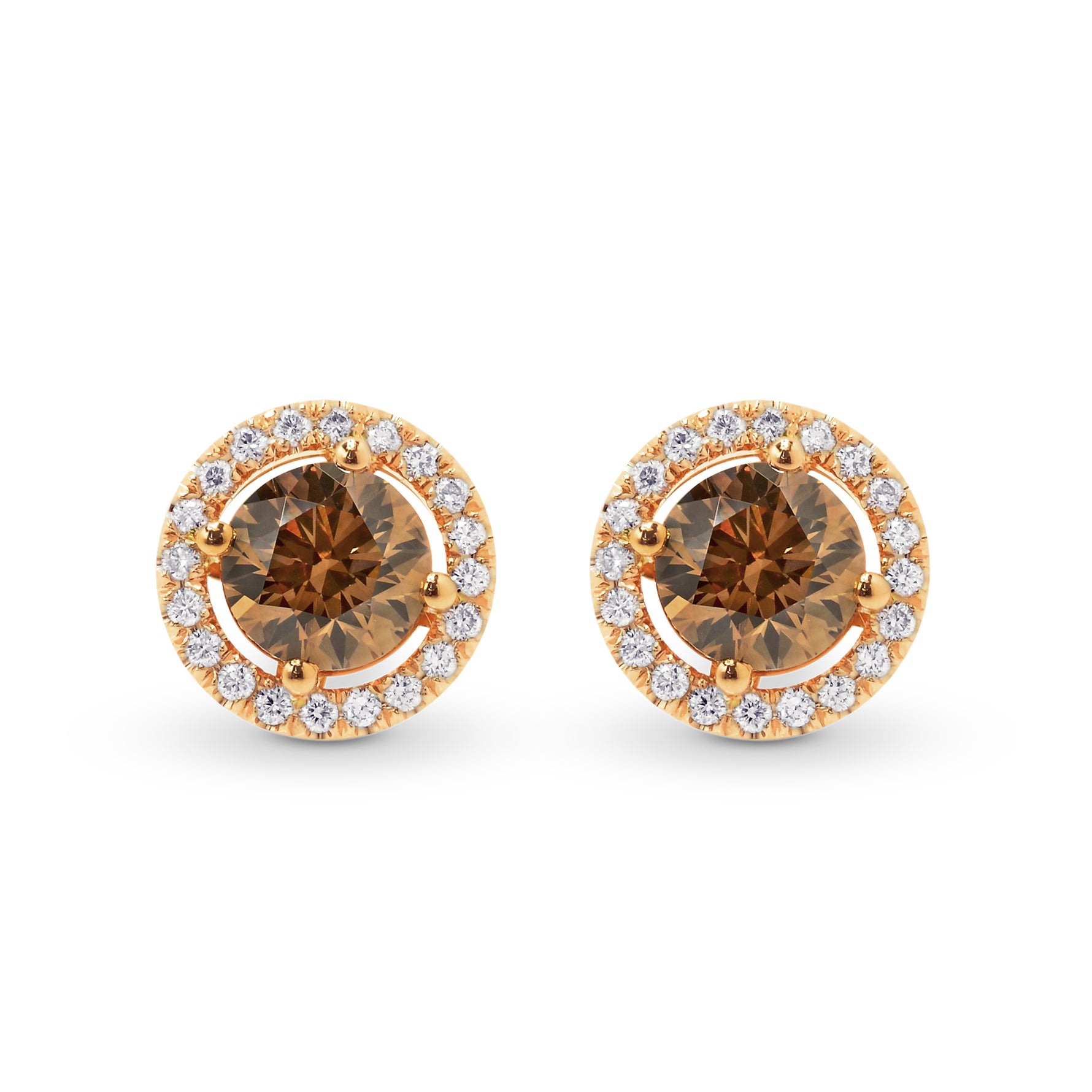 Fancy Brown Round Diamond Halo Earrings