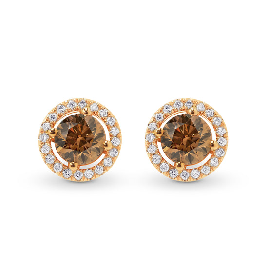 Fancy Brown Round Diamond Halo Earrings