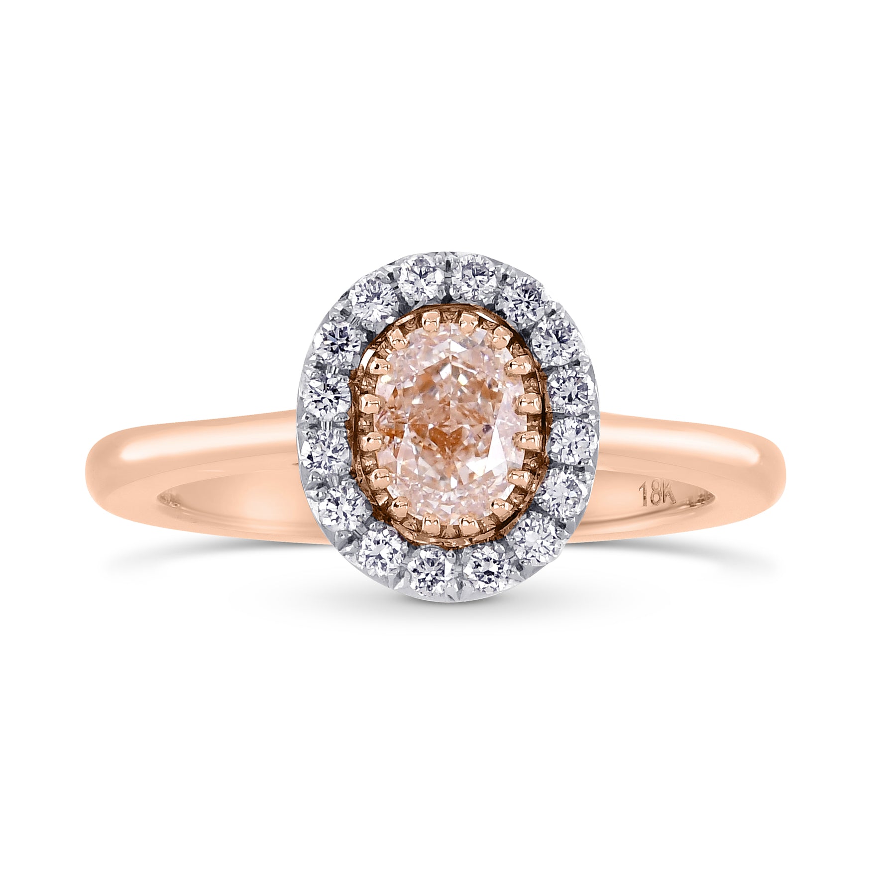 Oval Light Brown Pink Diamond Halo Ring
