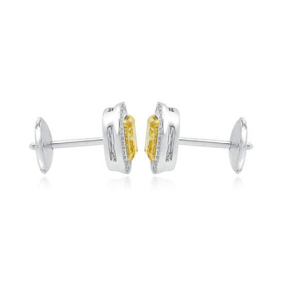 Fancy Light Yellow Radiant diamond halo earrings