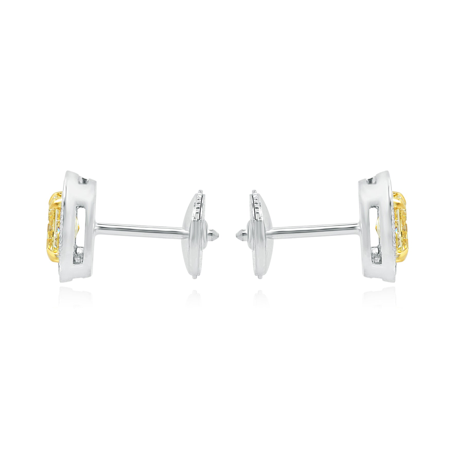 Fancy Light Yellow Radiant diamond halo earrings