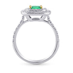 Green Emerald  Radiant & Diamond Double Halo Ring
