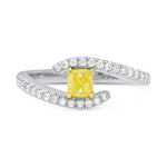 Fancy Intense Yellow Cushion Diamond Cross-over Ring
