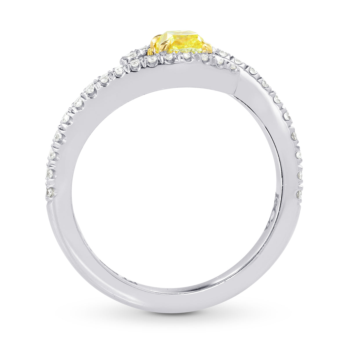 Fancy Intense Yellow Cushion Diamond Cross-over Ring