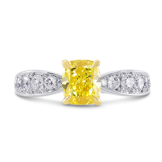 1.63Ct Fancy Intense Yellow Cushion Diamond Side Stone Ring