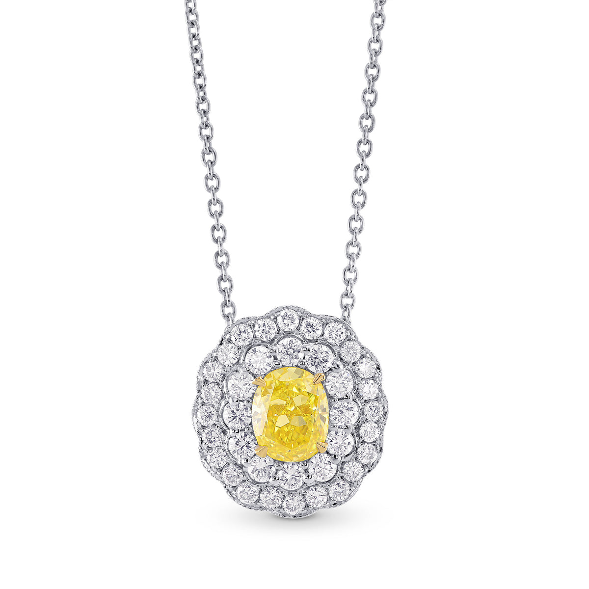 Fancy Vivid Yellow Oval Diamond Double Halo Pendant