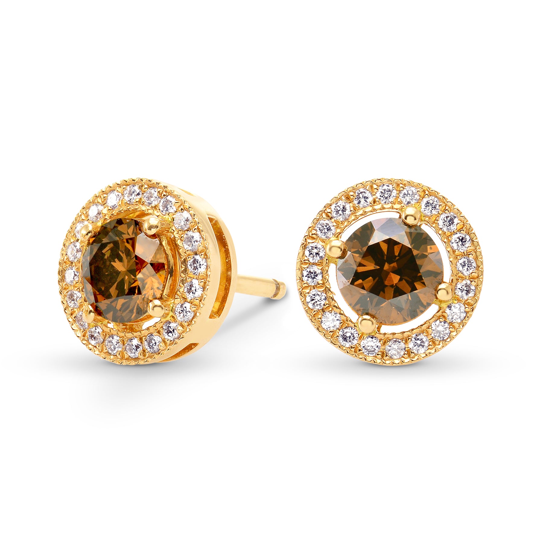 Fancy Deep Orangey Brown & Fancy Deep Orange Round Diamond Halo Earrings