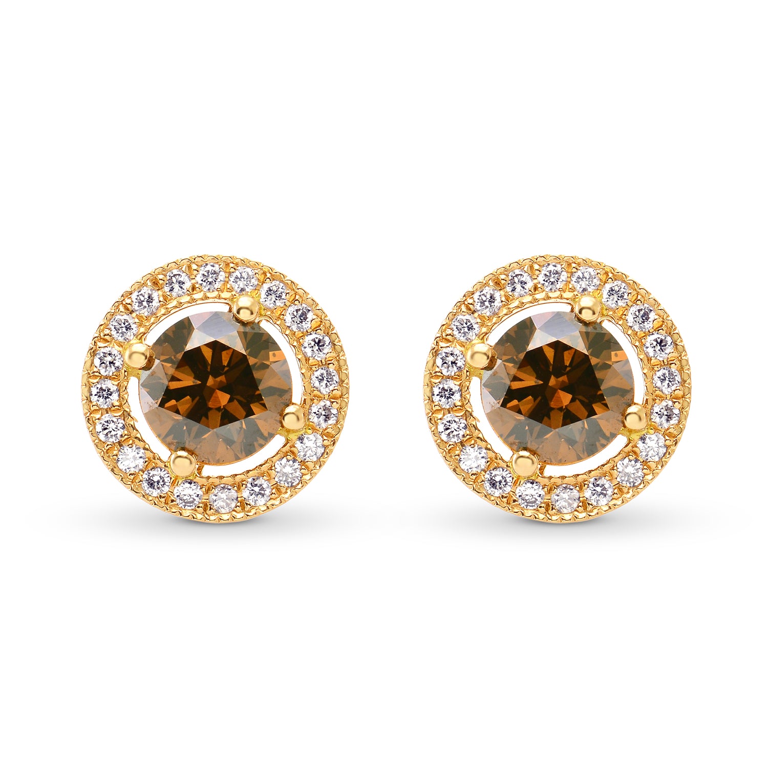 Fancy Deep Orangey Brown & Fancy Deep Orange Round Diamond Halo Earrings
