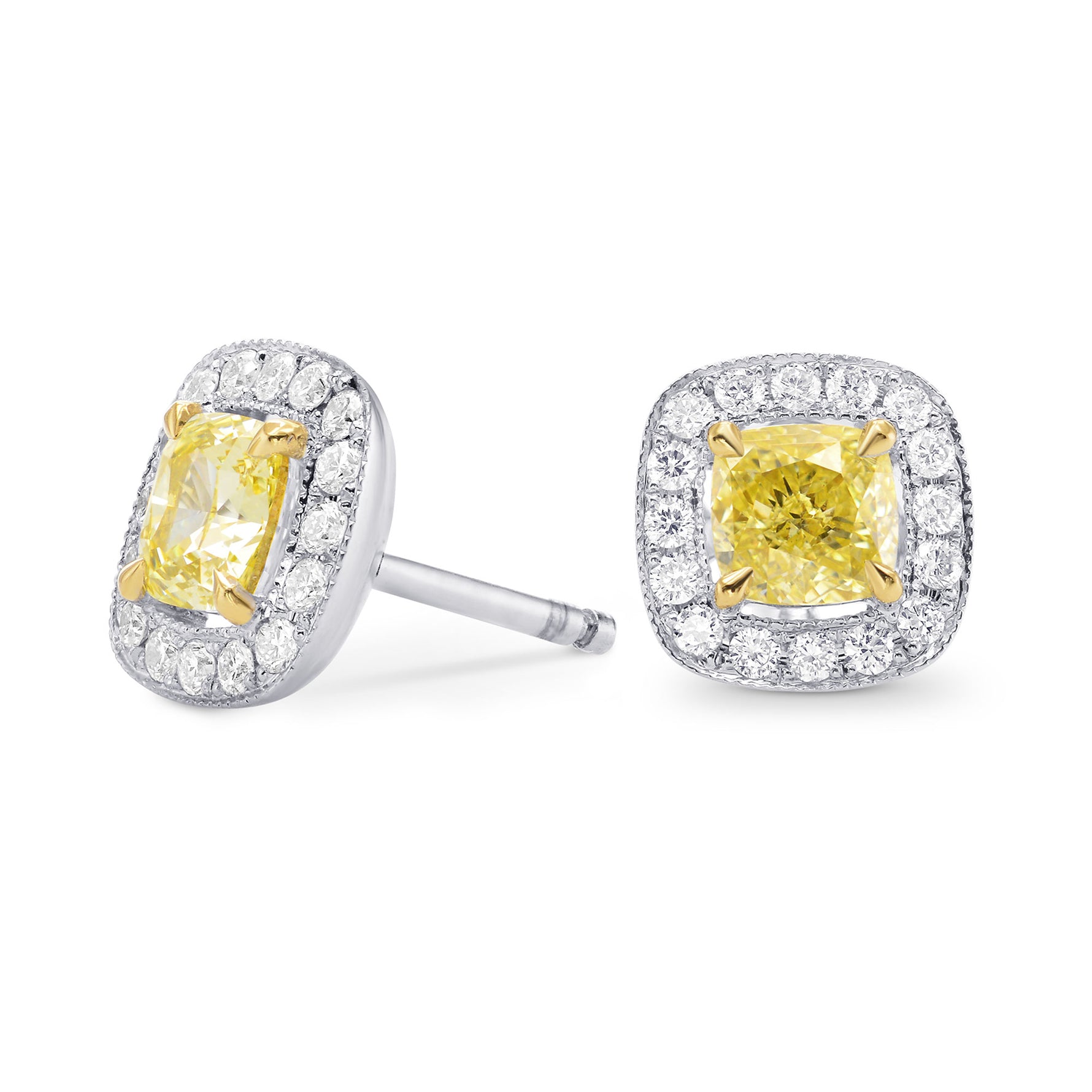 Fancy Intense Yellow Cushion Diamond Halo Earrings