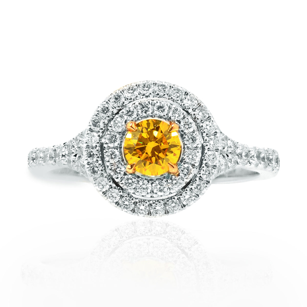 Fancy Vivid Yellow Double Halo Ring