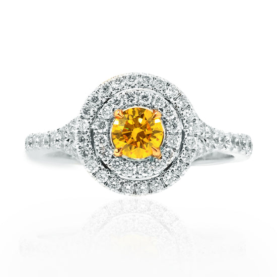 Fancy Vivid Yellow Double Halo Ring
