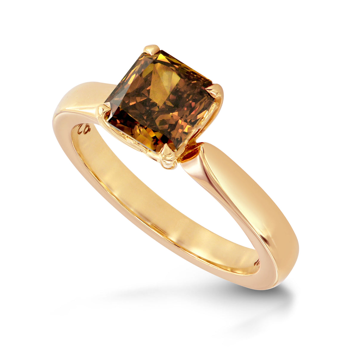 Fancy Deep Brown Orange Radiant Diamond Solitaire Ring