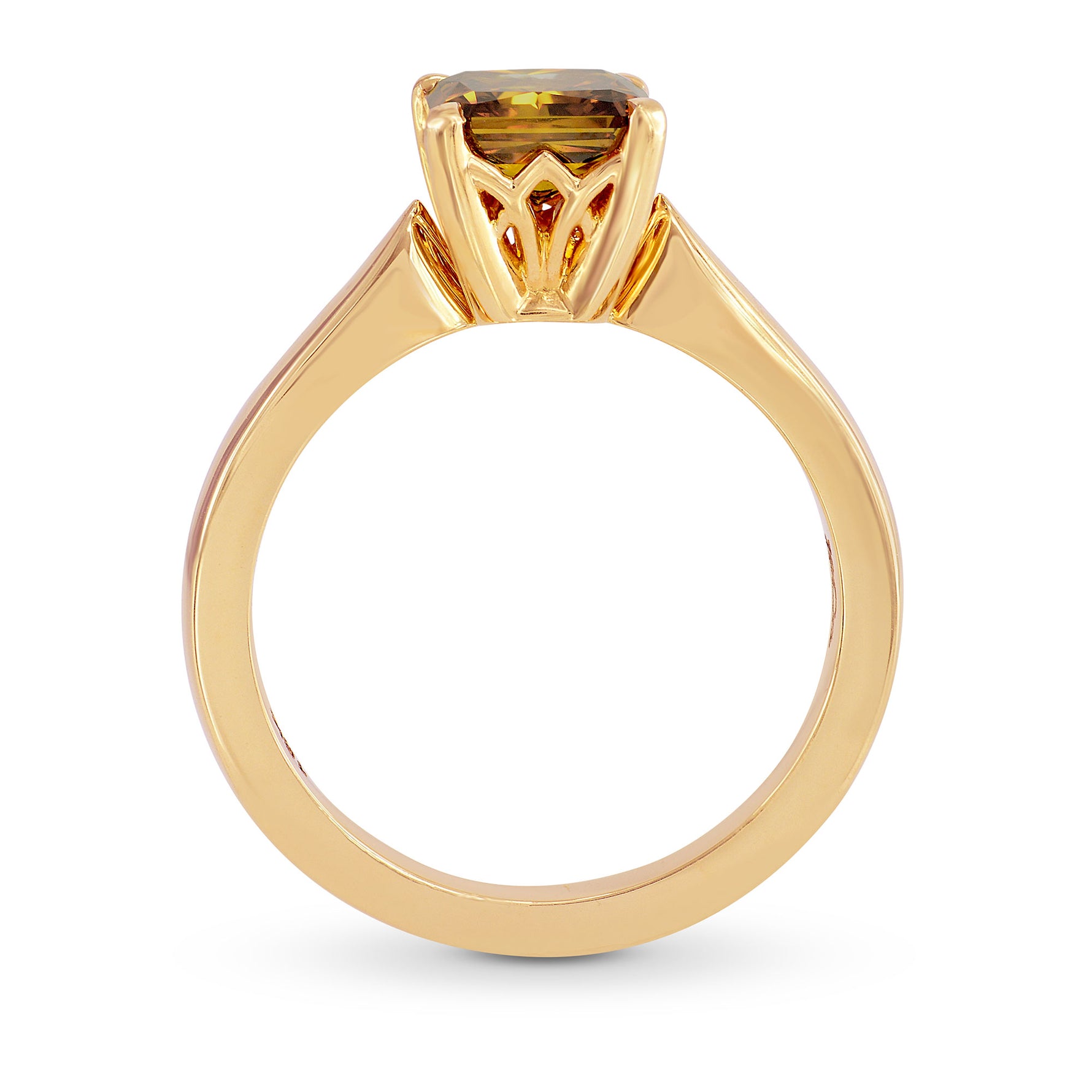 Fancy Deep Brown Orange Radiant Diamond Solitaire Ring