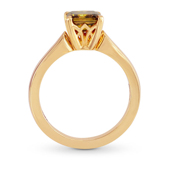 Fancy Deep Brown Orange Radiant Diamond Solitaire Ring
