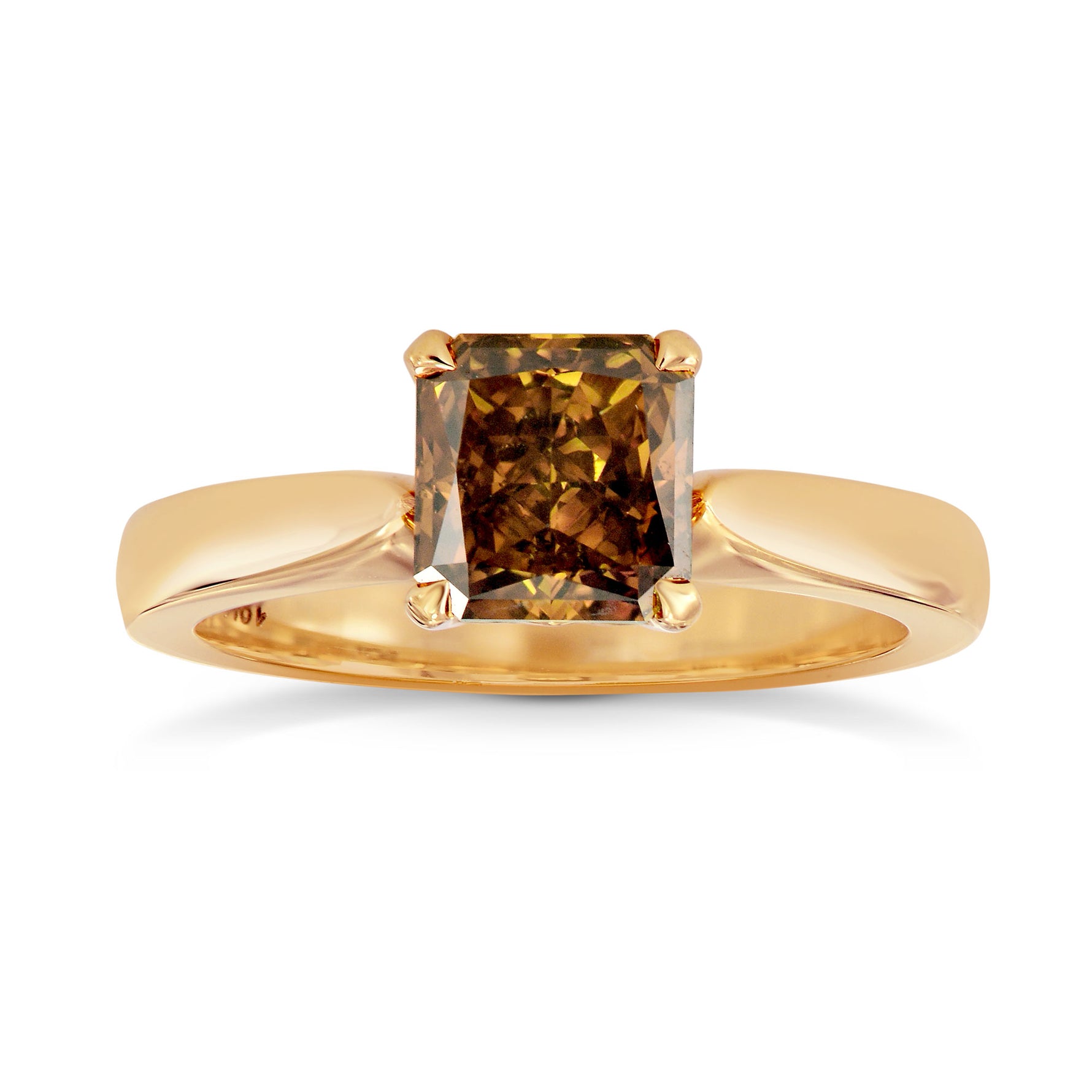 Fancy Deep Brown Orange Radiant Diamond Solitaire Ring