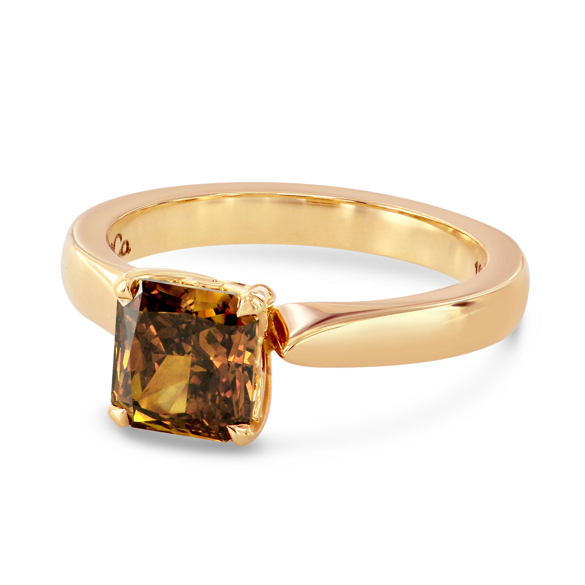 Fancy Deep Brown Orange Radiant Diamond Solitaire Ring