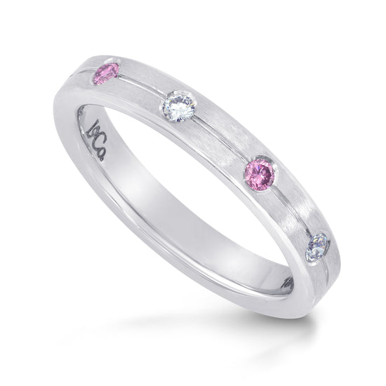 White Gold Band Ring Set with Pink and White Diamonds