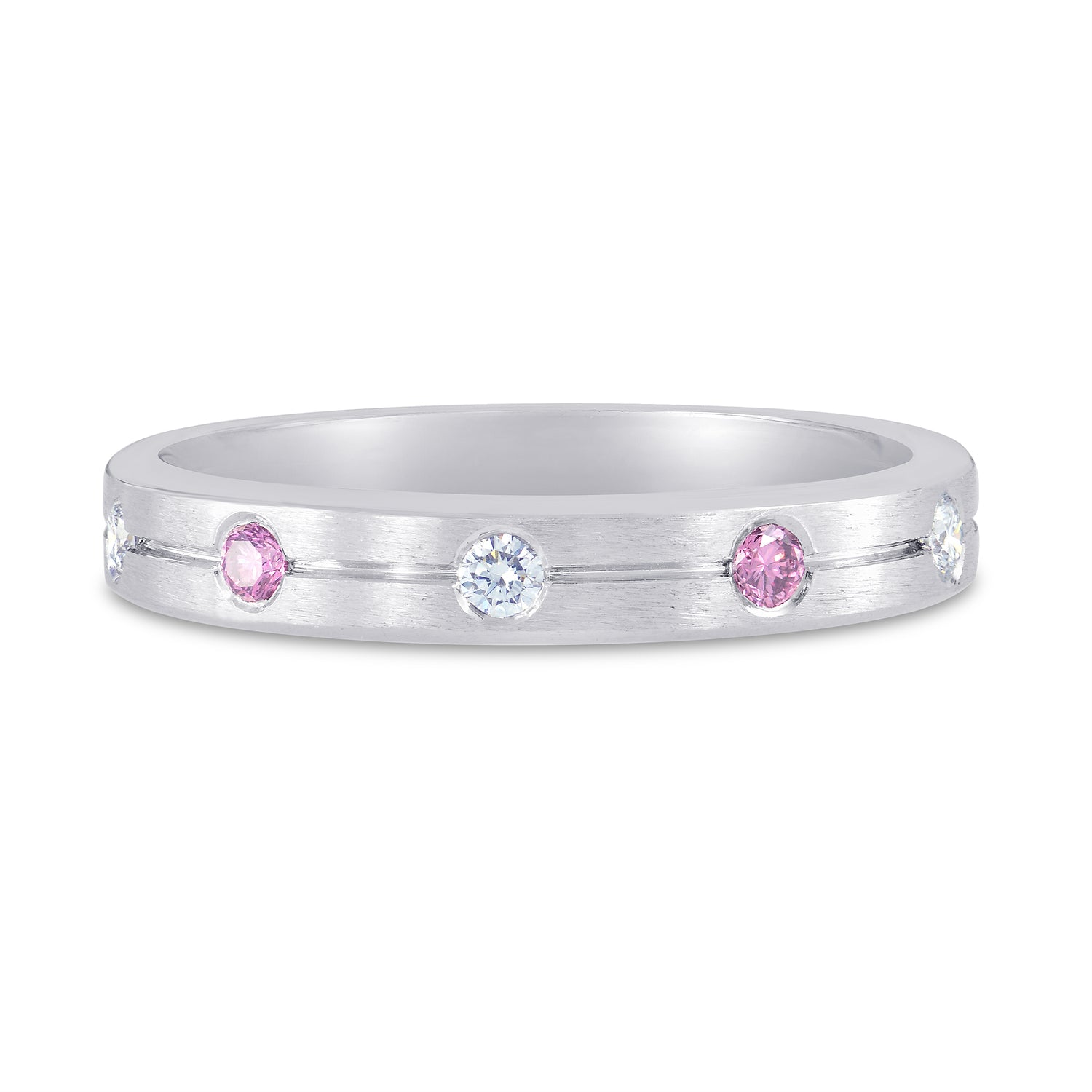 White Gold Band Ring Set with Pink and White Diamonds