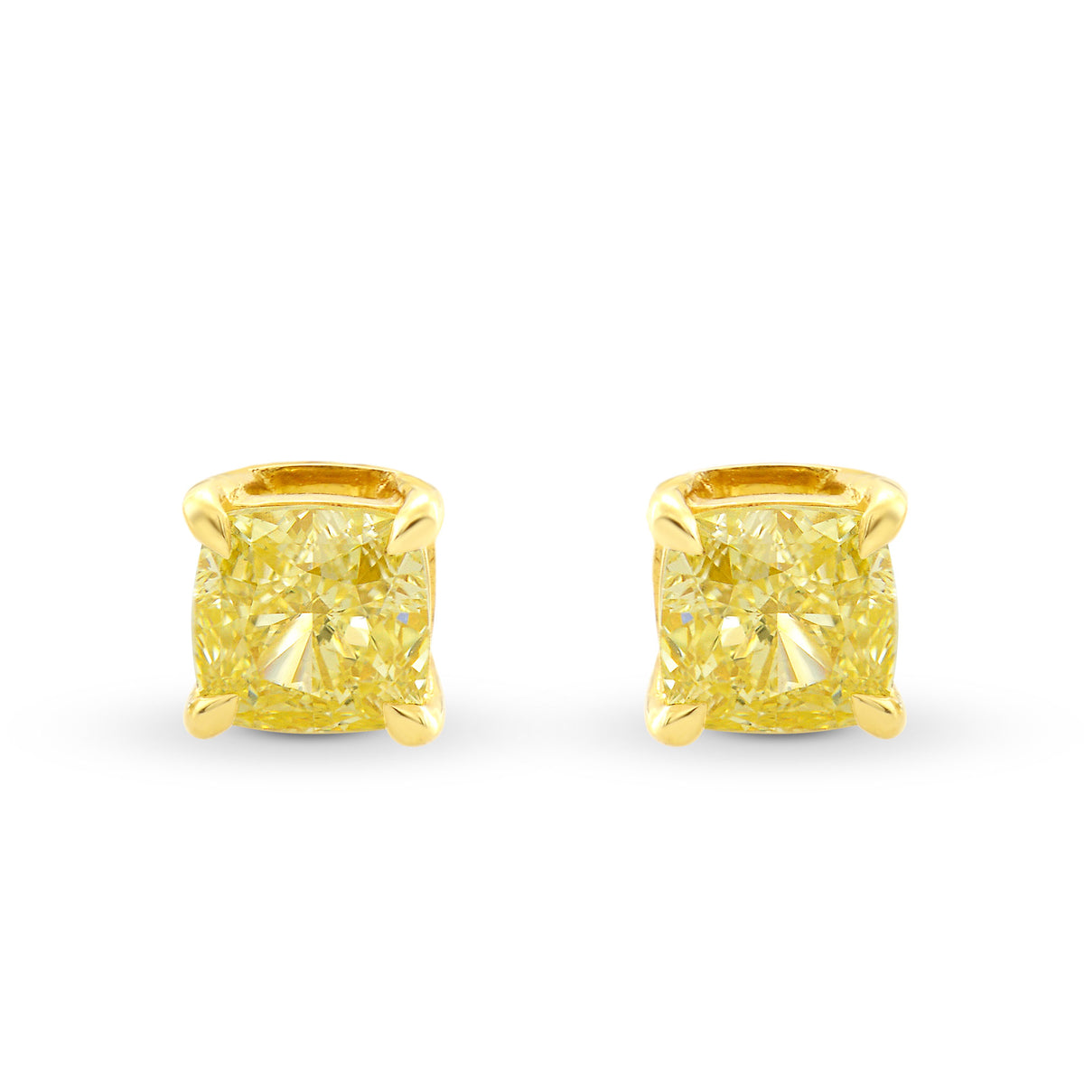 1.05Ct TW, Fancy Yellow Cushion Diamond Stud Earrings