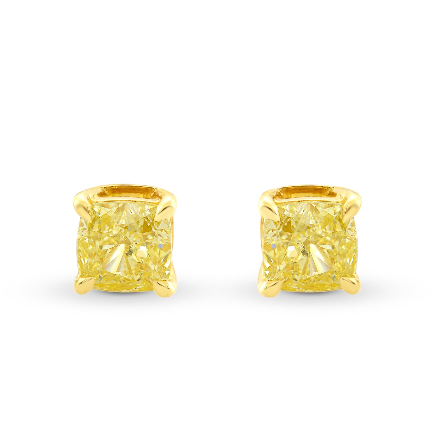 1.05Ct TW, Fancy Yellow Cushion Diamond Stud Earrings