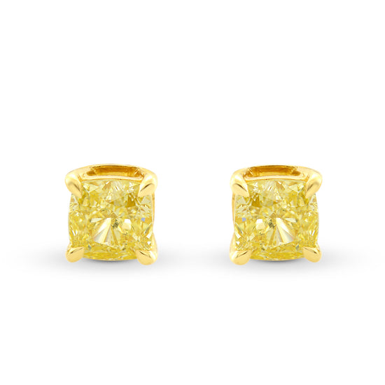 1.05Ct TW, Fancy Yellow Cushion Diamond Stud Earrings