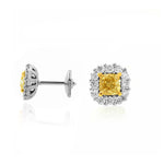 Fancy Light Yellow Cushion Diamond Halo Earrings