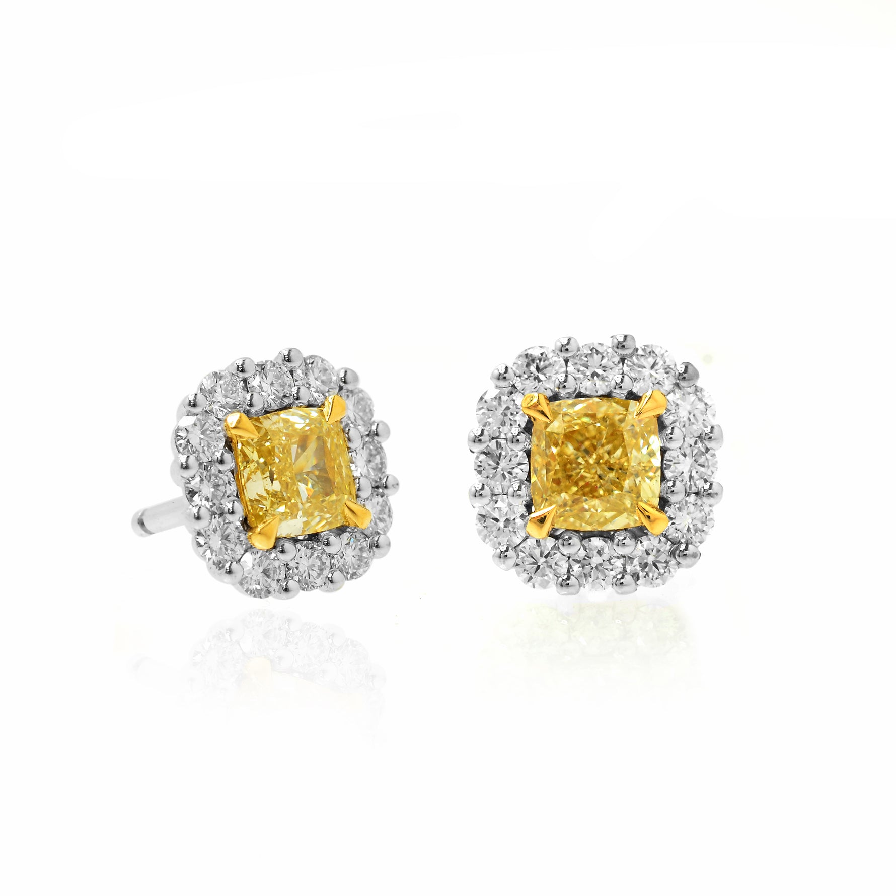 Fancy Light Yellow Cushion Diamond Halo Earrings