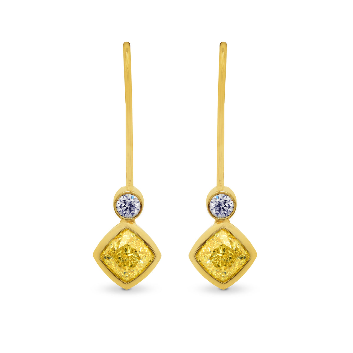 Fancy Intense Yellow Cushion Diamond Drop  Earrings 