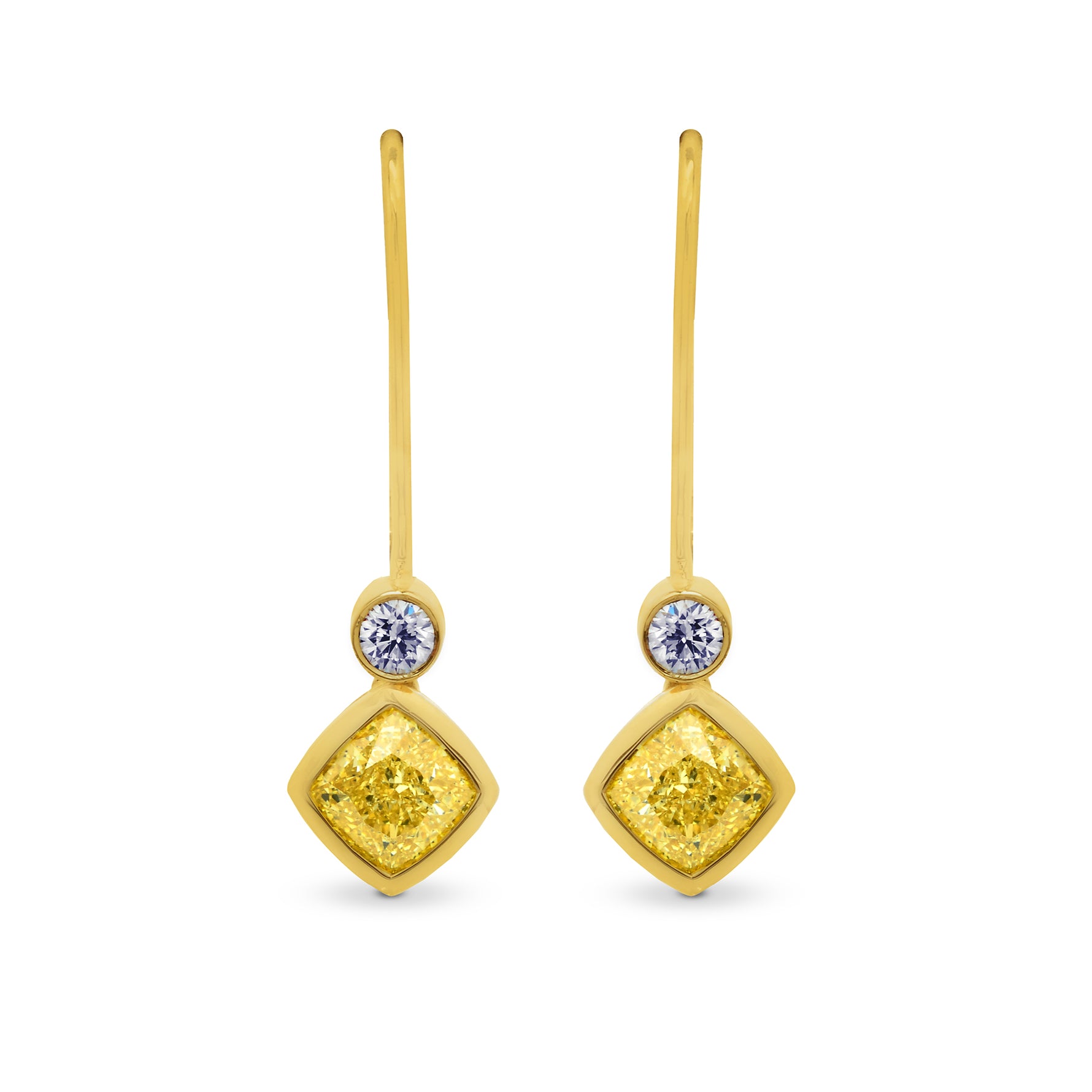 Fancy Intense Yellow Cushion Diamond Drop  Earrings 