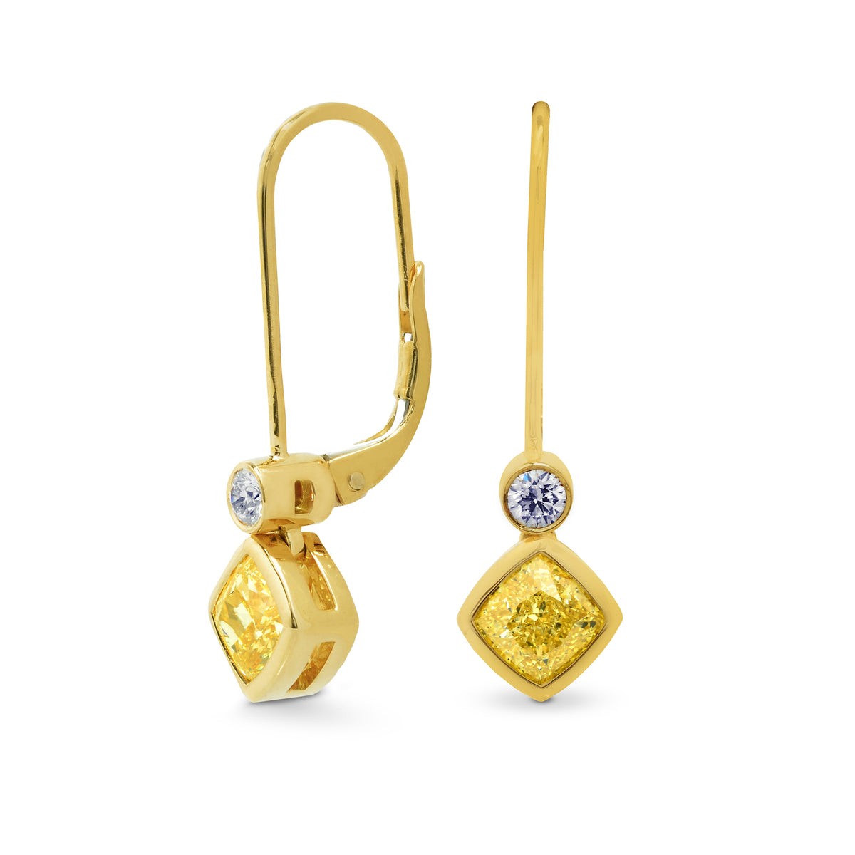 Fancy Intense Yellow Cushion Diamond Drop  Earrings 