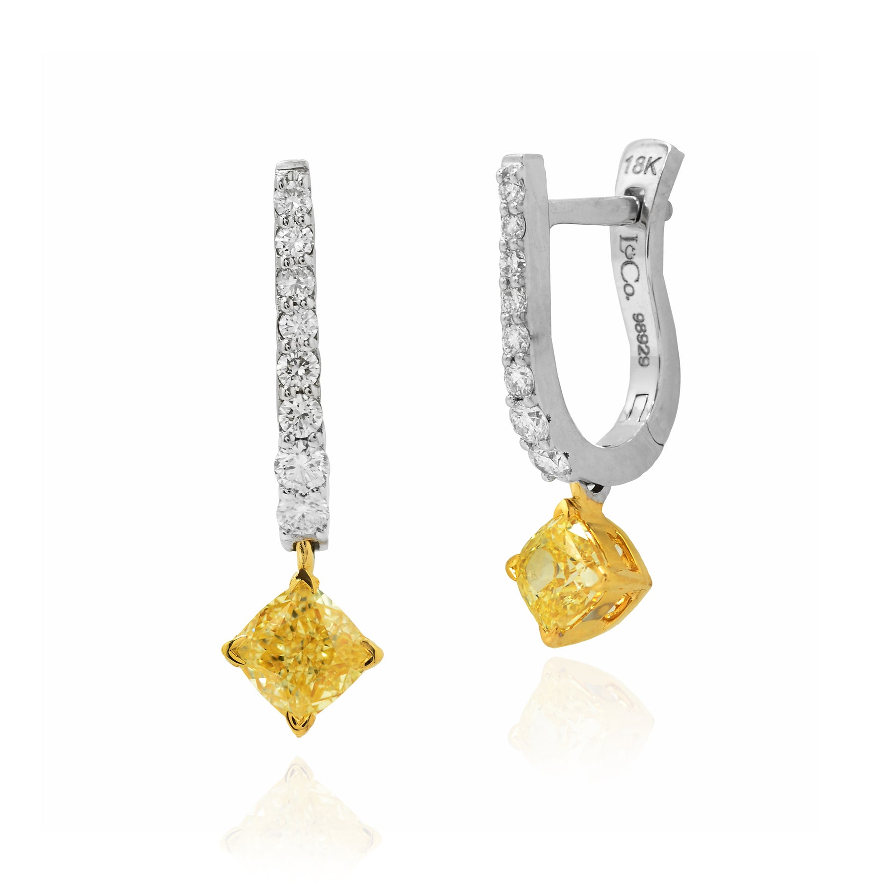 Fancy Intense Yellow Cushion Diamond Drop Earrings