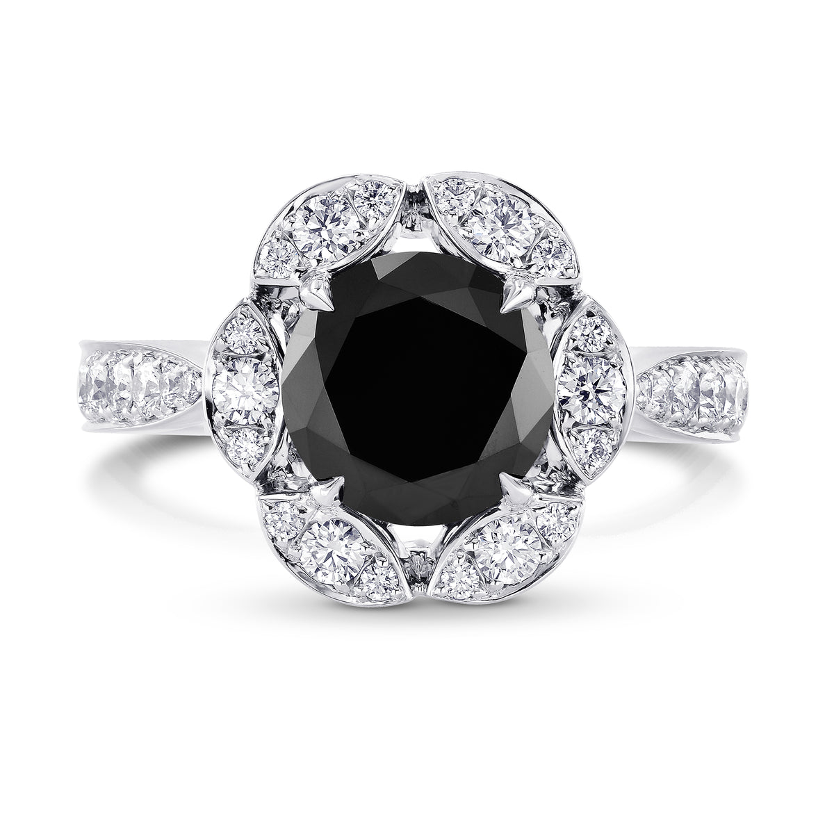 Round Black Diamond Designer Halo Ring
