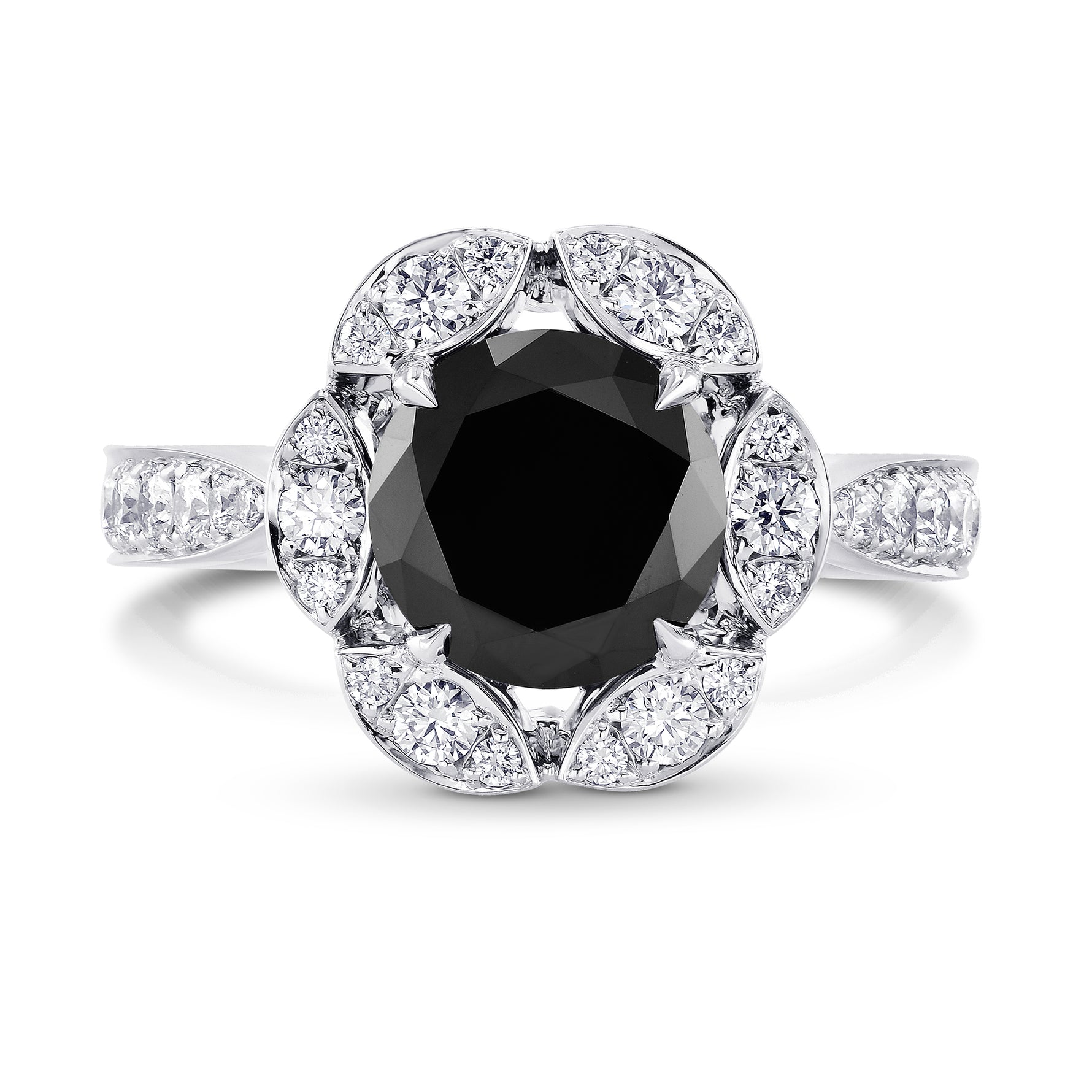 Round Black Diamond Designer Halo Ring