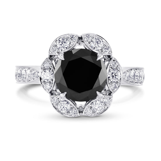 Round Black Diamond Designer Halo Ring