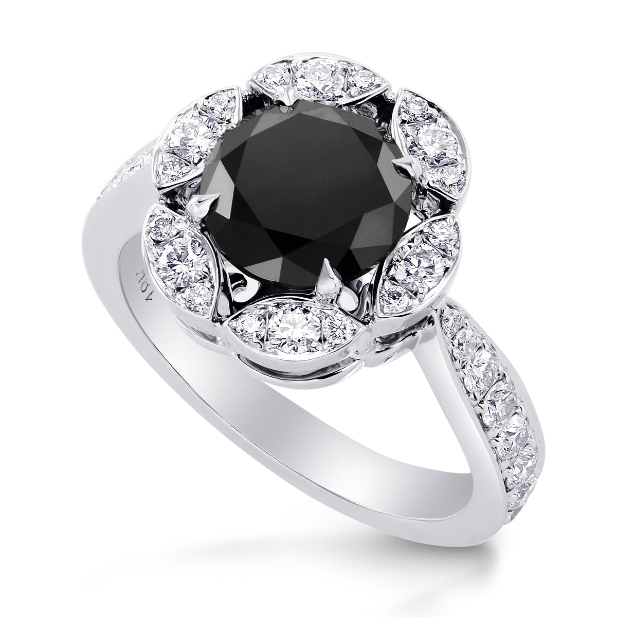 Round Black Diamond Designer Halo Ring