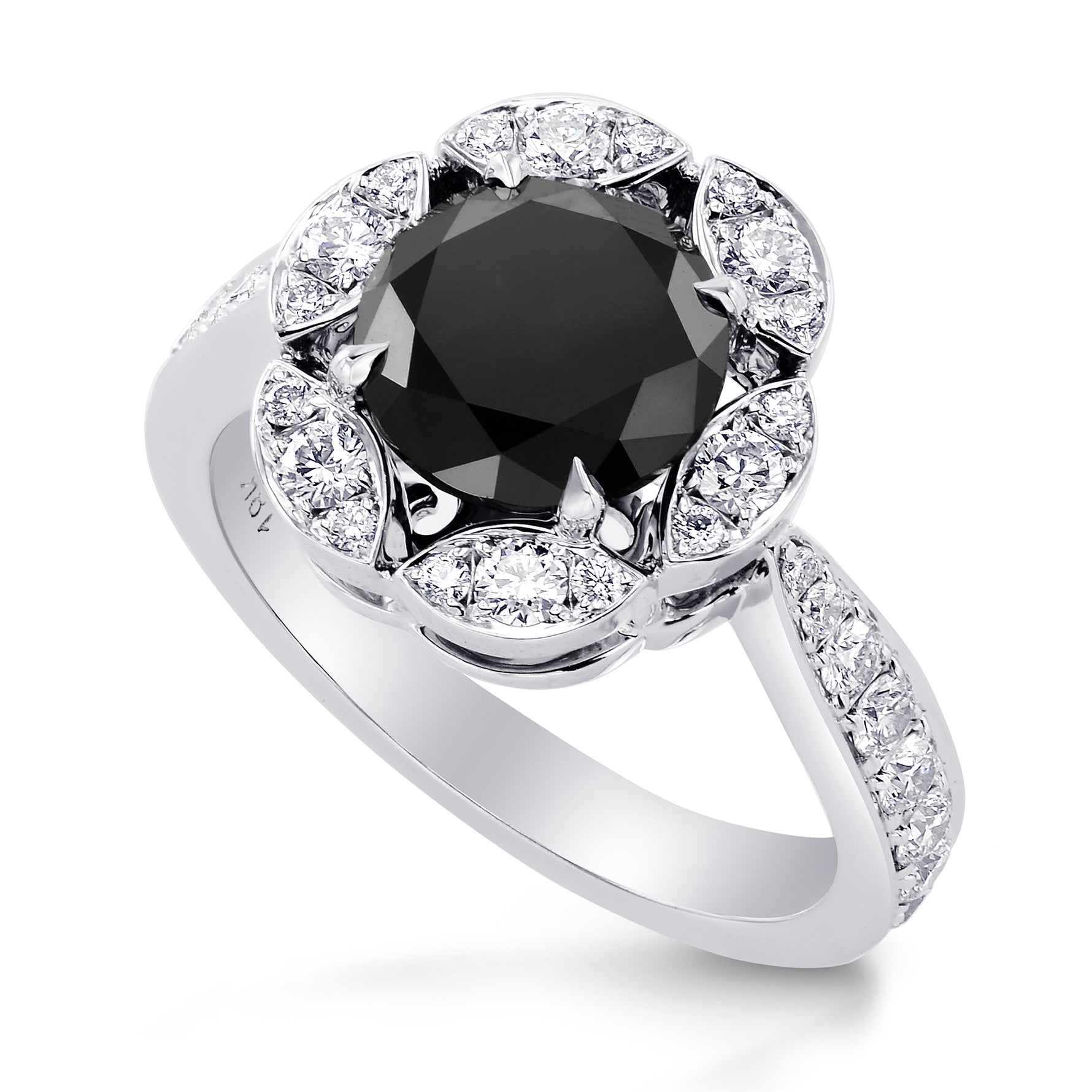 Round Black Diamond Designer Halo Ring