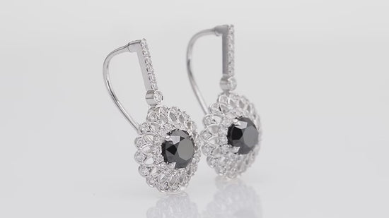 Blue Sapphire & Diamond Filigree Floral Halo Drop Earrings