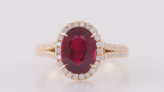 Ruby and Diamond Split-Shank Halo Ring
