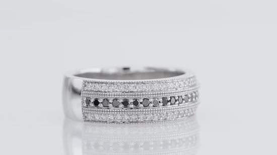 Wide Black Diamond Milgrain Band Ring