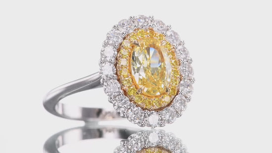 Fancy Intense Yellow Oval Double Halo Diamond Ring