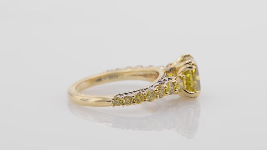 Fancy Deep Brownish Yellow Cushion Side-stone Ring