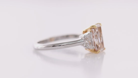Fancy Pinkish Brown Radiant Three-stone Diamond Ring
